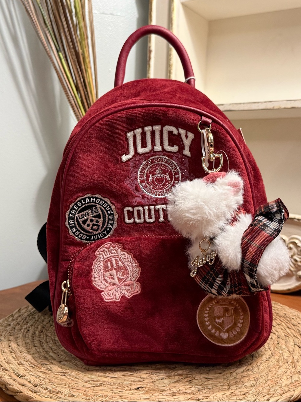 Juicy Couture Cranberry Mini Backpack with Scottie Dog Charm